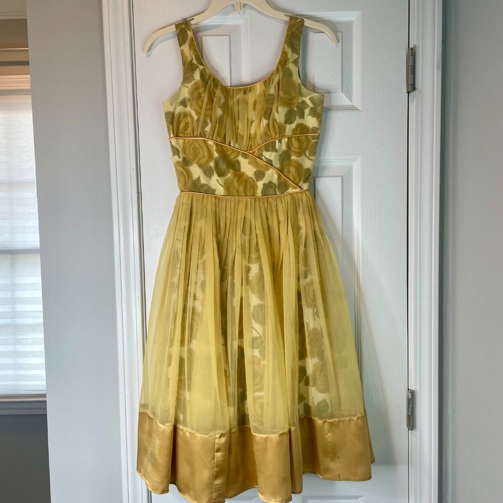Vintage Golden Floral Chiffon Tulle AFLCIO Dress